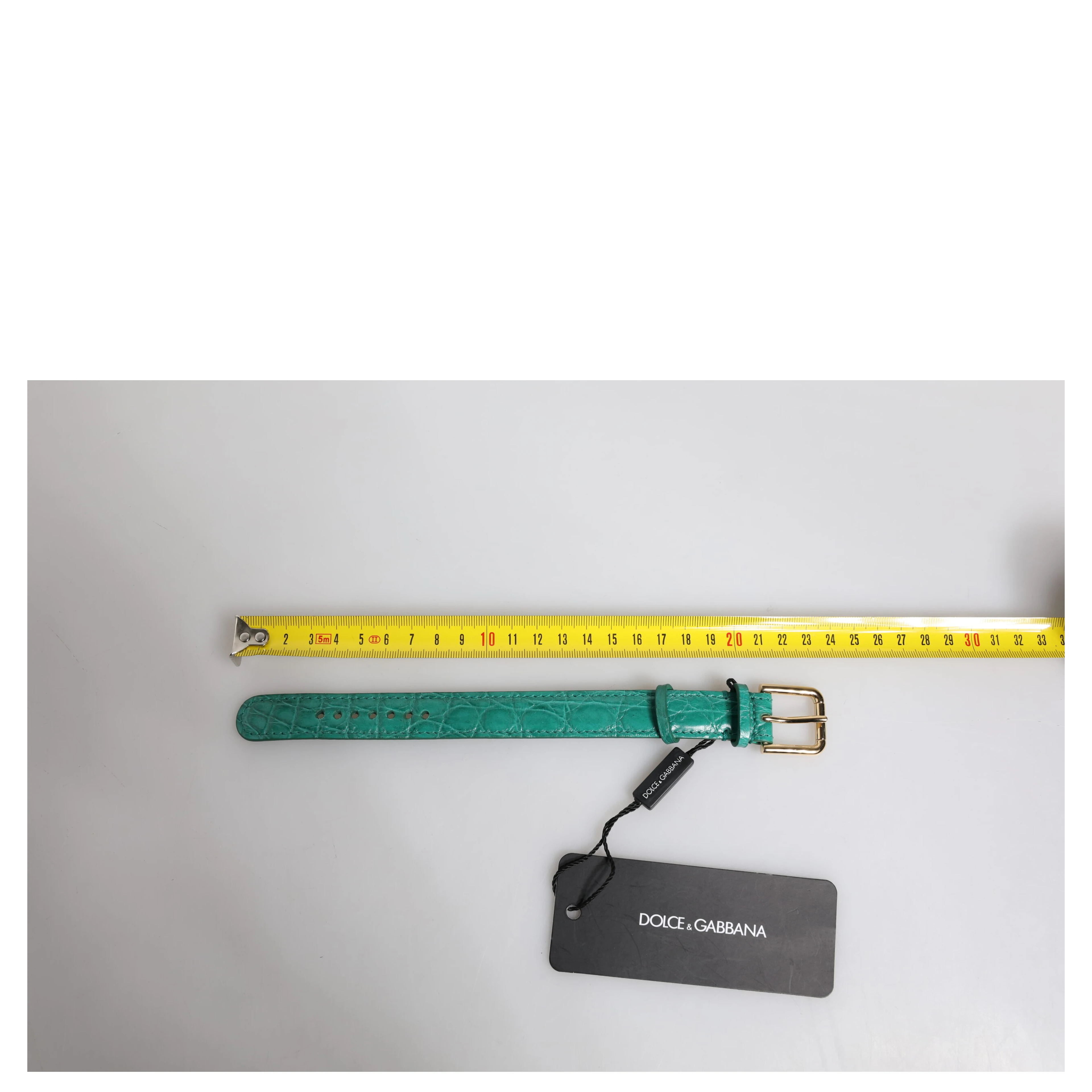 Green Exotic Leather Gold Tone Metal Buckle Armband