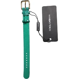 Green Exotic Leather Gold Tone Metal Buckle Armband