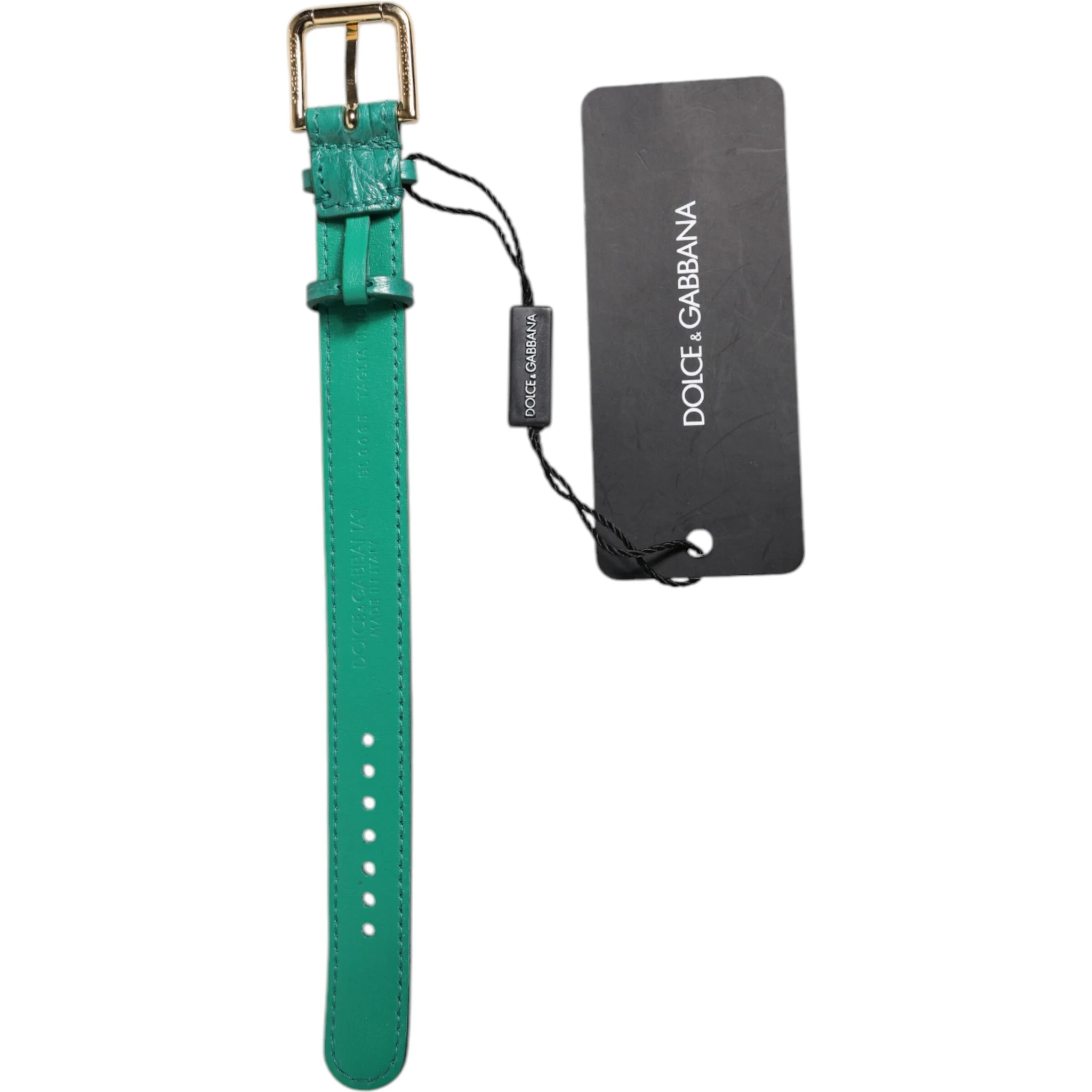 Green Exotic Leather Gold Tone Metal Buckle Armband