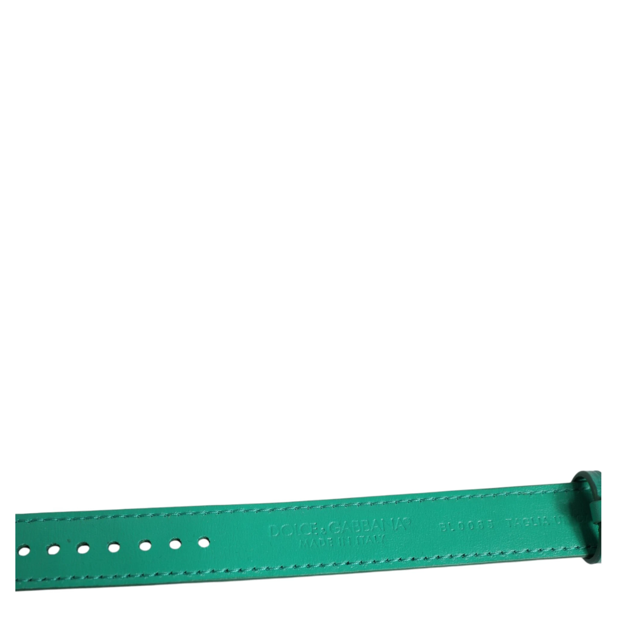 Green Exotic Leather Gold Tone Metal Buckle Armband
