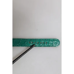 Green Exotic Leather Gold Tone Metal Buckle Armband