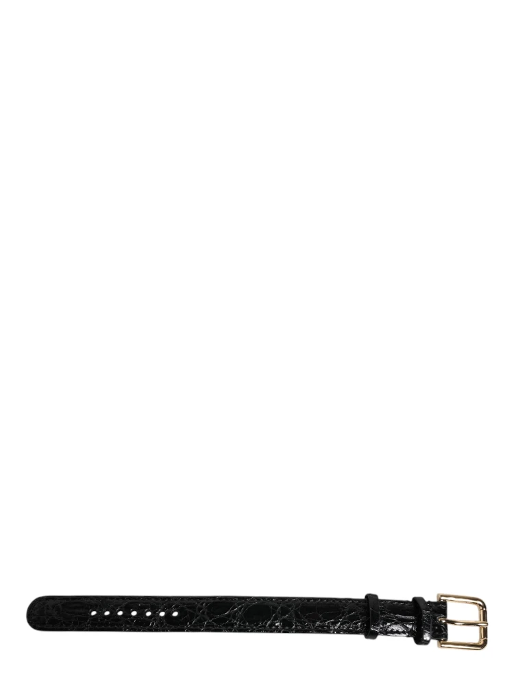 Black Exotic Leather Gold Tone Metal Buckle Armband