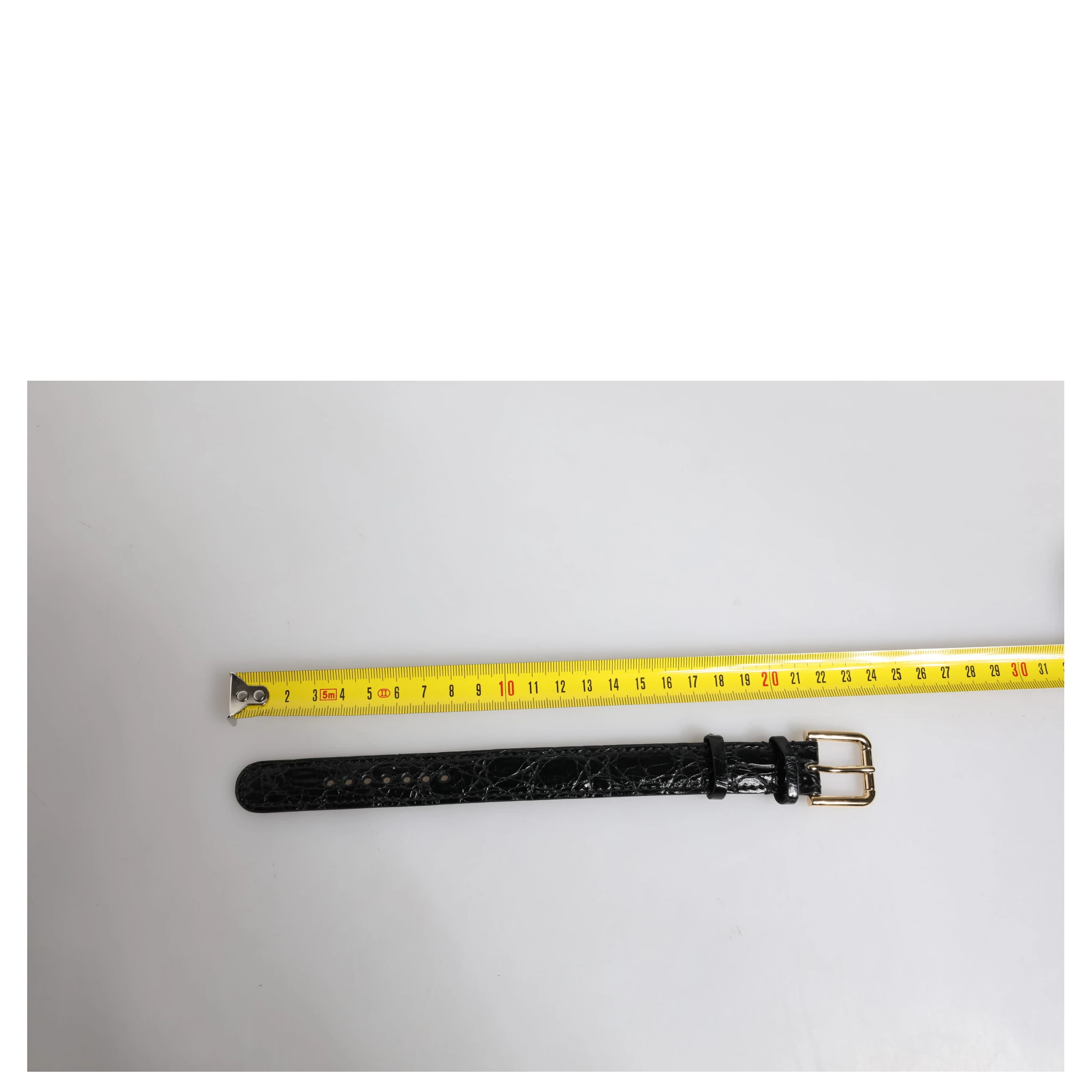 Black Exotic Leather Gold Tone Metal Buckle Armband