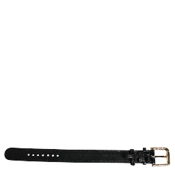 Black Exotic Leather Gold Tone Metal Buckle Armband