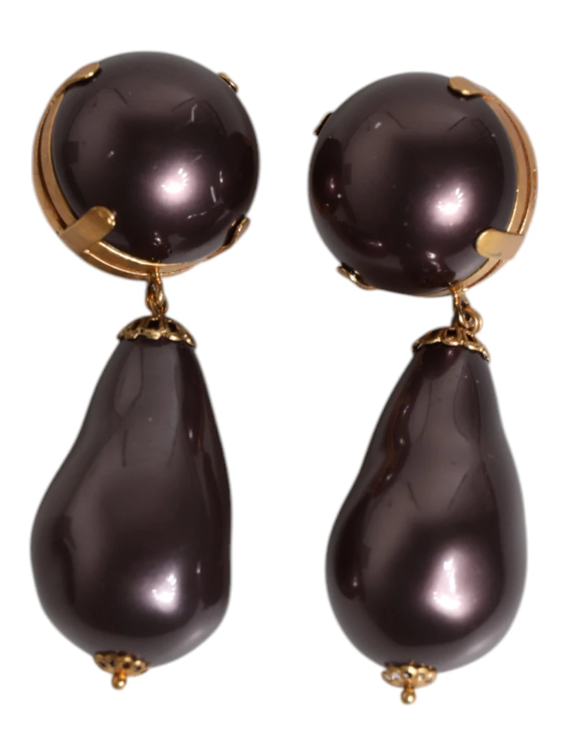 Gold Brass Black Pearl Clip On Dangling Jewelry Earrings