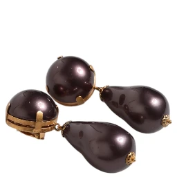 Gold Brass Black Pearl Clip On Dangling Jewelry Earrings