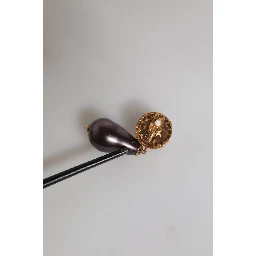 Gold Brass Black Pearl Clip On Dangling Jewelry Earrings