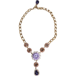 Gold Brass Floral Crystals Pearl Embellished Necklace