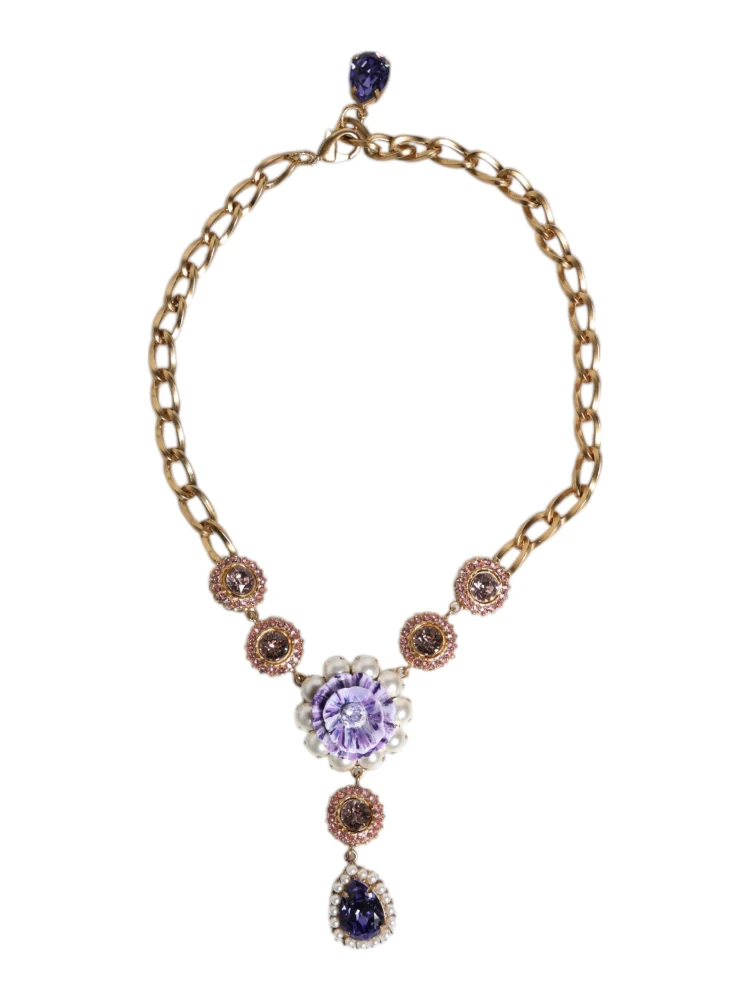 Gold Brass Floral Crystals Pearl Embellished Necklace alternative