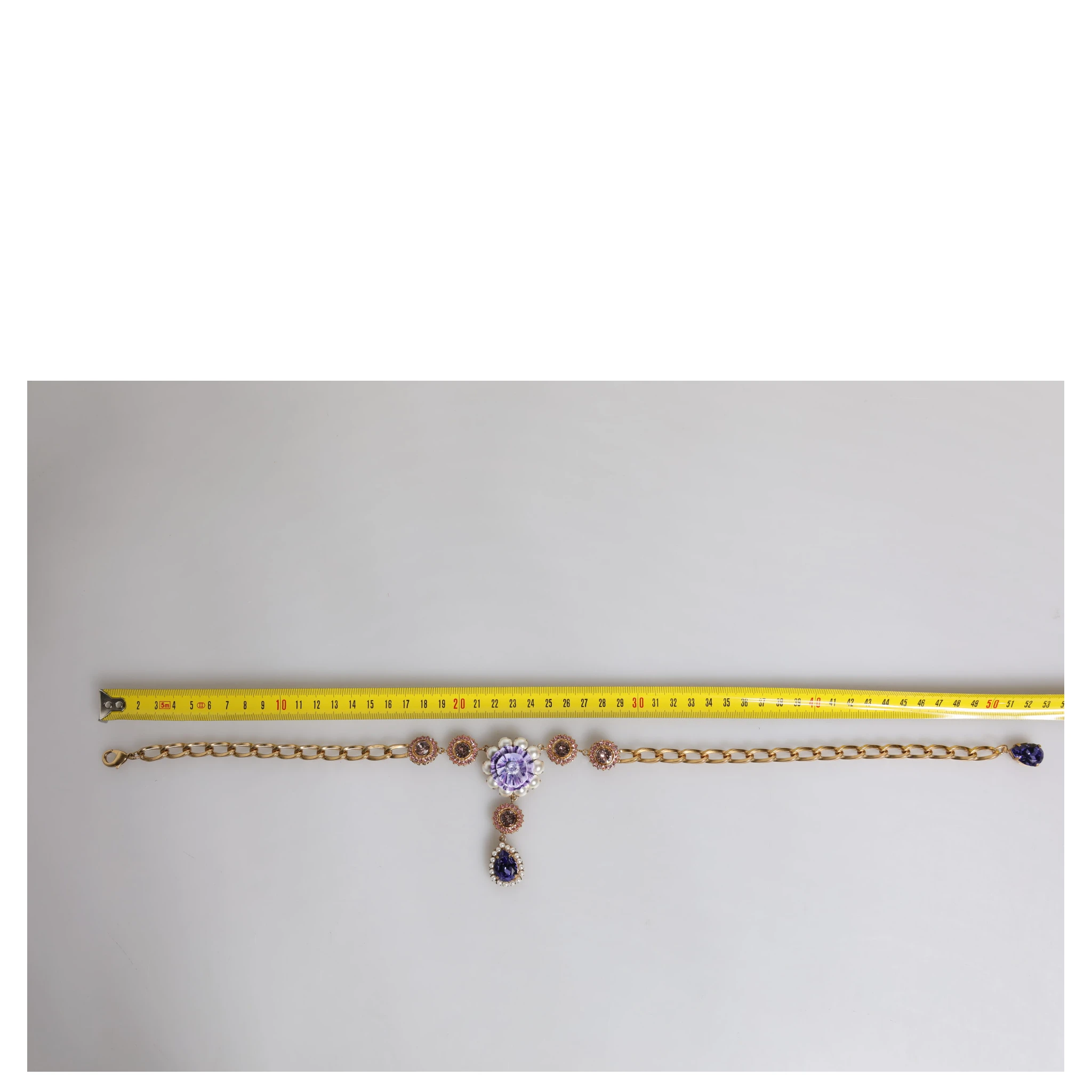 Gold Brass Floral Crystals Pearl Embellished Necklace