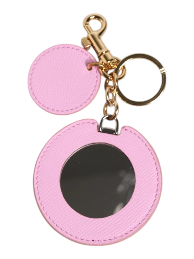 Pink Calf Leather Gold Metal Logo Print Keyring Keychain alternative