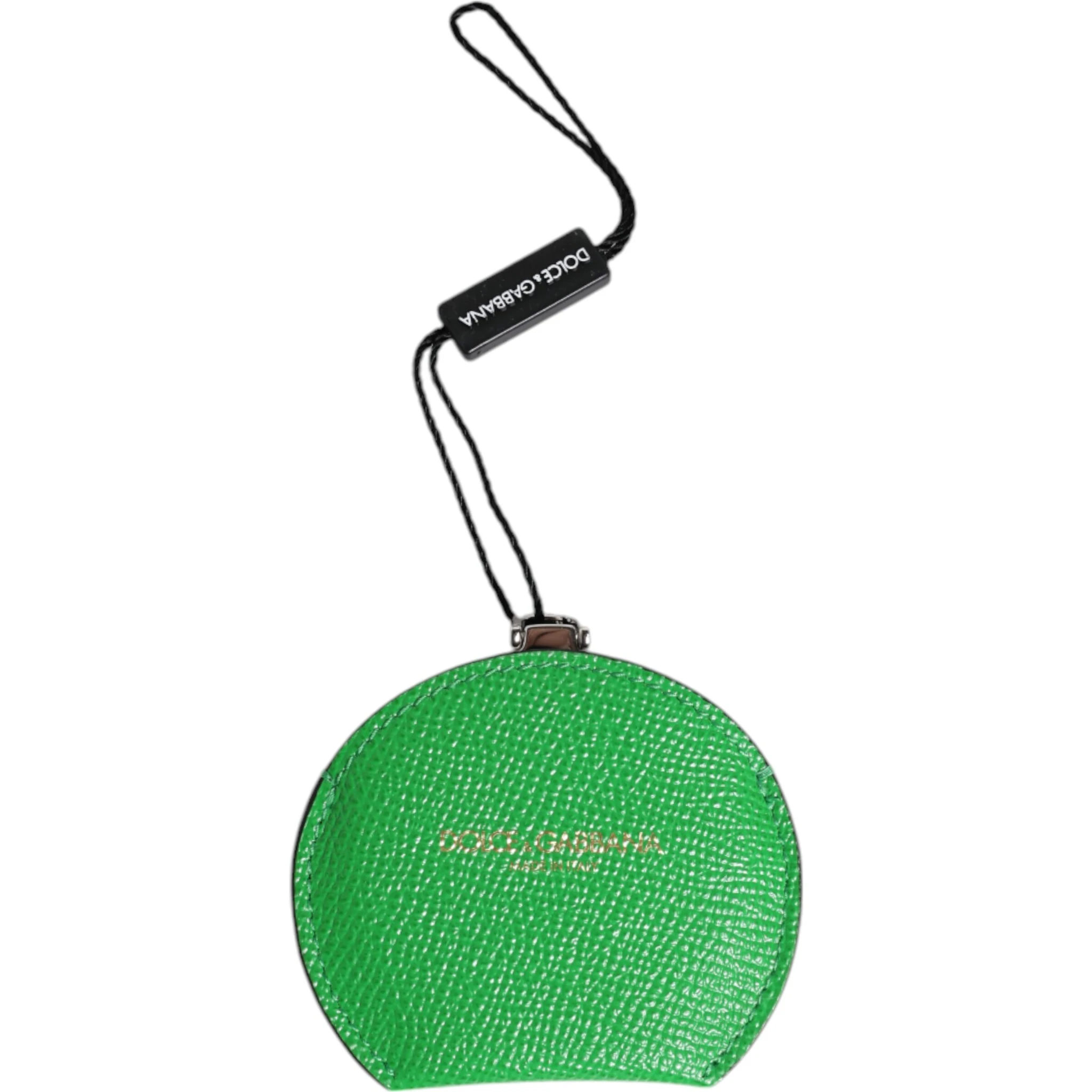 Green Calfskin Leather Round Logo Hand Mirror Holder