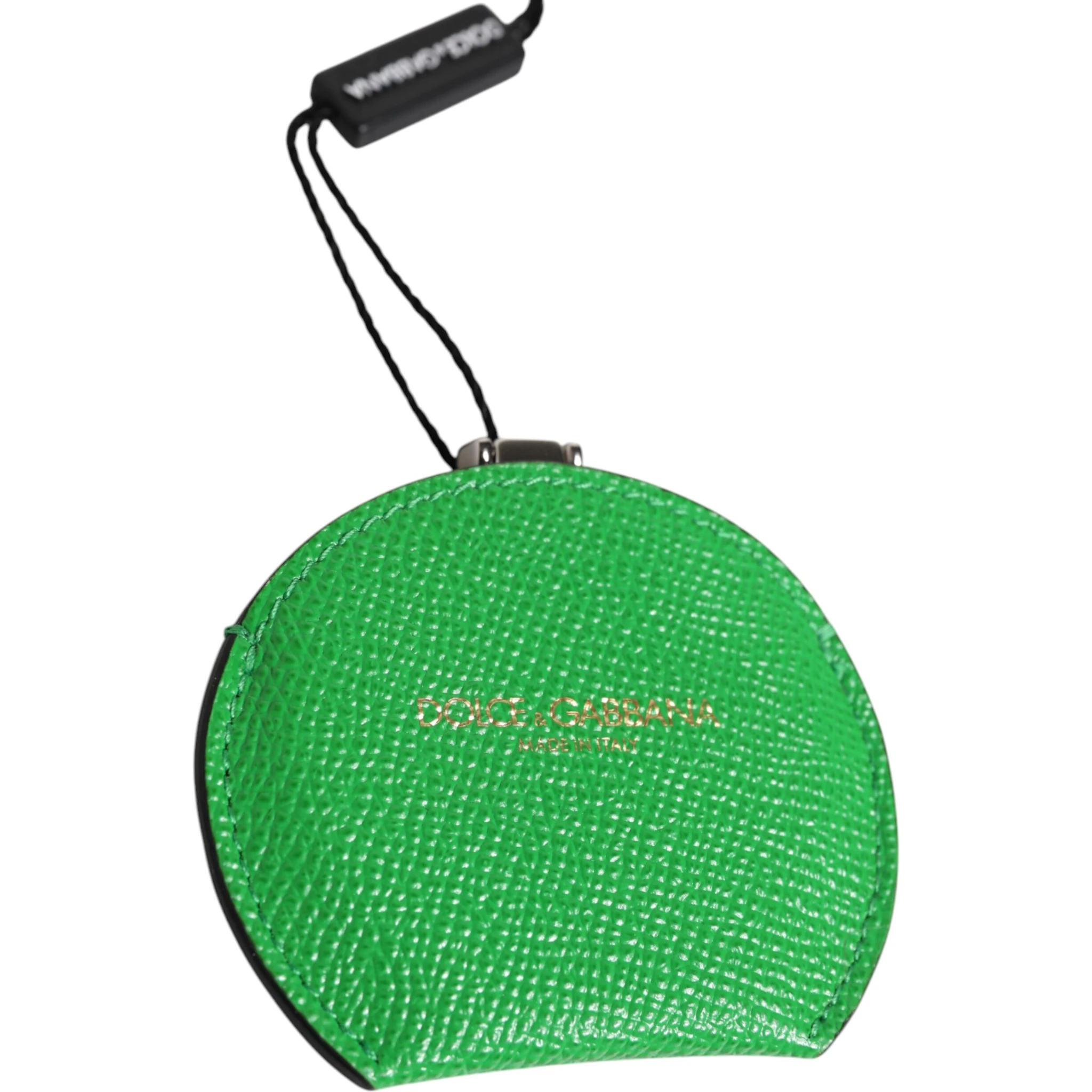 Green Calfskin Leather Round Logo Hand Mirror Holder