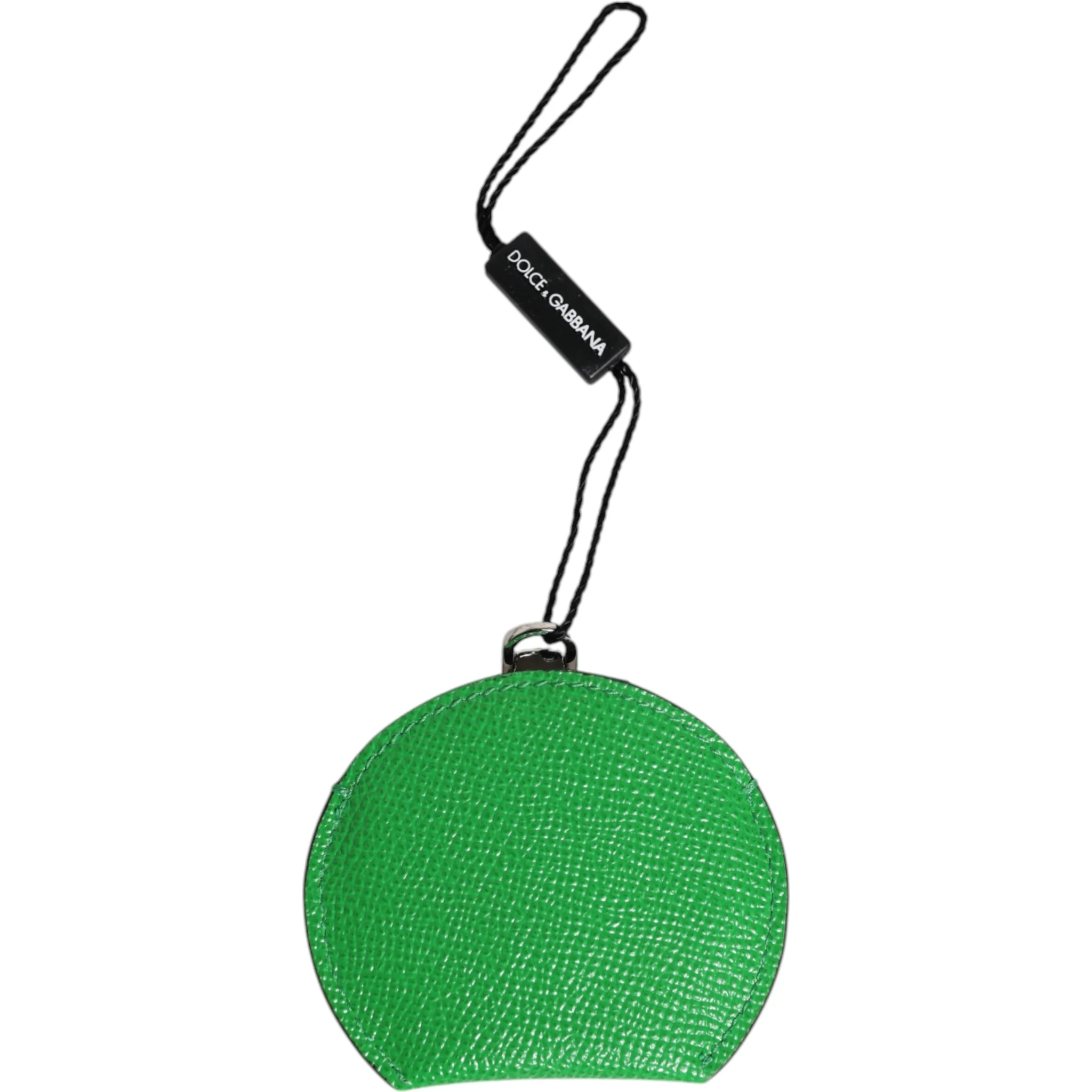 Green Calfskin Leather Round Logo Hand Mirror Holder
