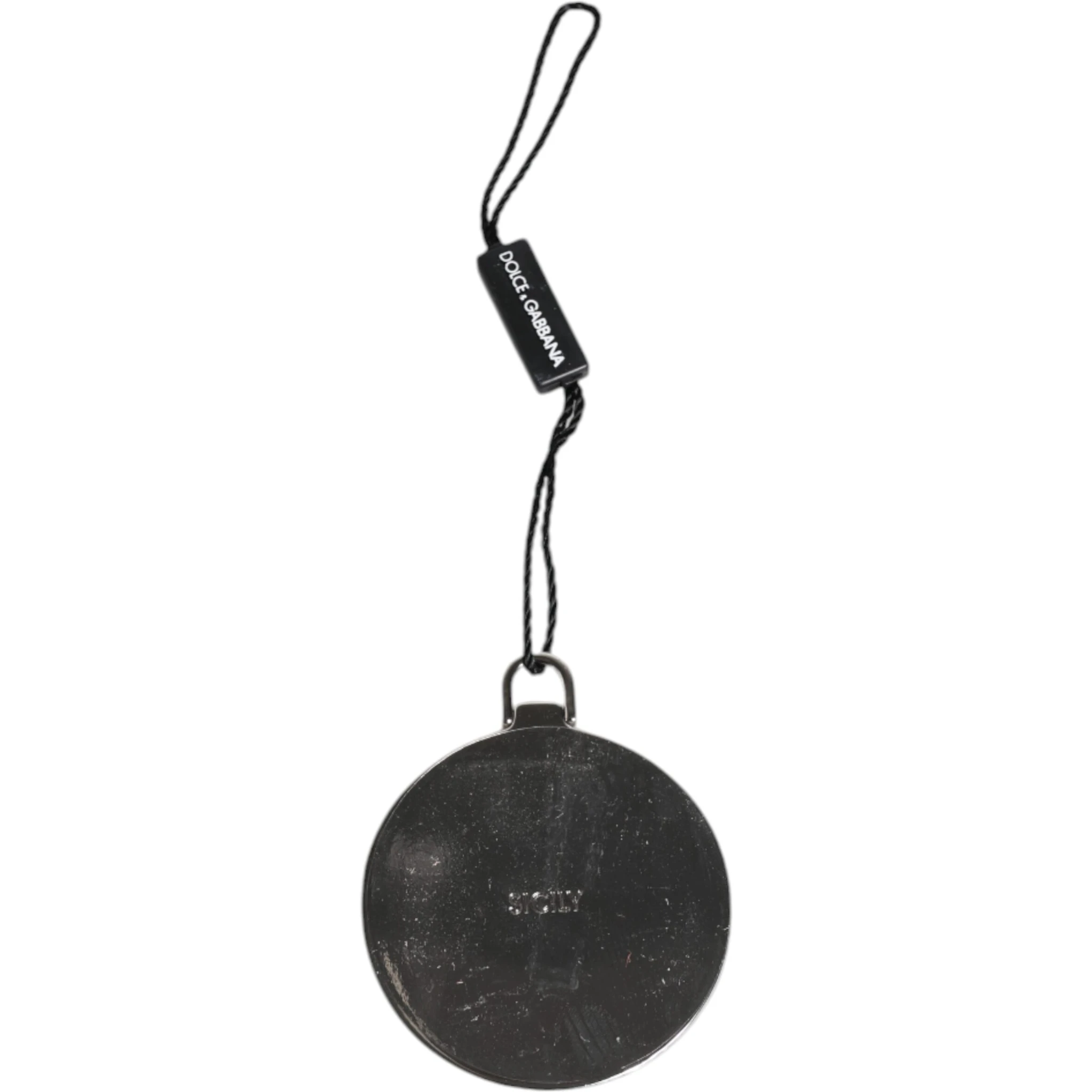 Green Calfskin Leather Round Logo Hand Mirror Holder