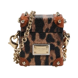 Brown Leopard Metal Logo Plaque Gold Chain Airpods Case