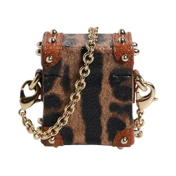 Brown Leopard Metal Logo Plaque Gold Chain Airpods Case