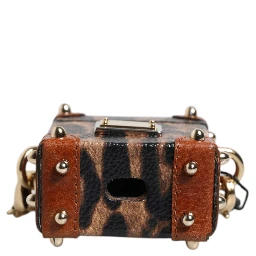 Brown Leopard Metal Logo Plaque Gold Chain Airpods Case