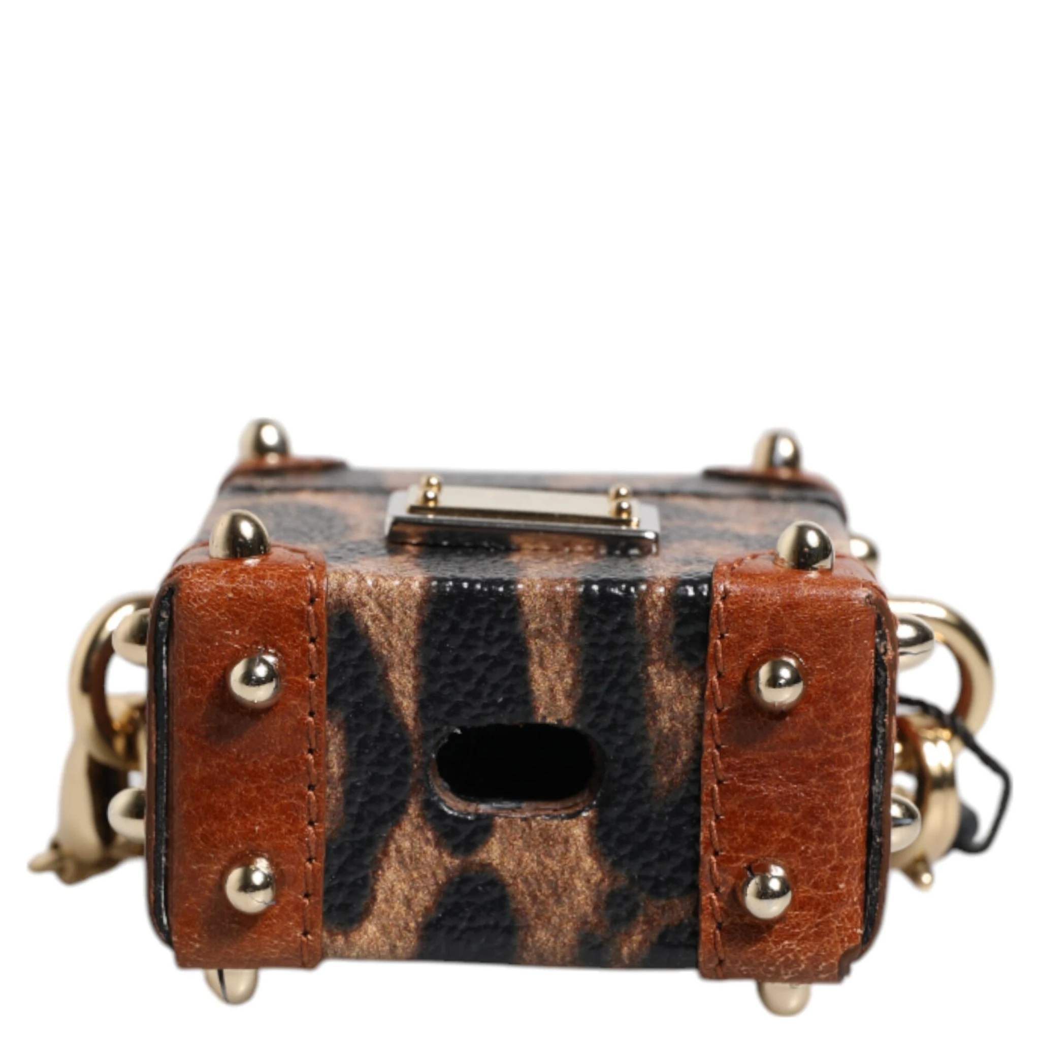 Brown Leopard Metal Logo Plaque Gold Chain Airpods Case