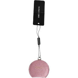 Pink Calfskin Leather Round Logo Hand Mirror Holder