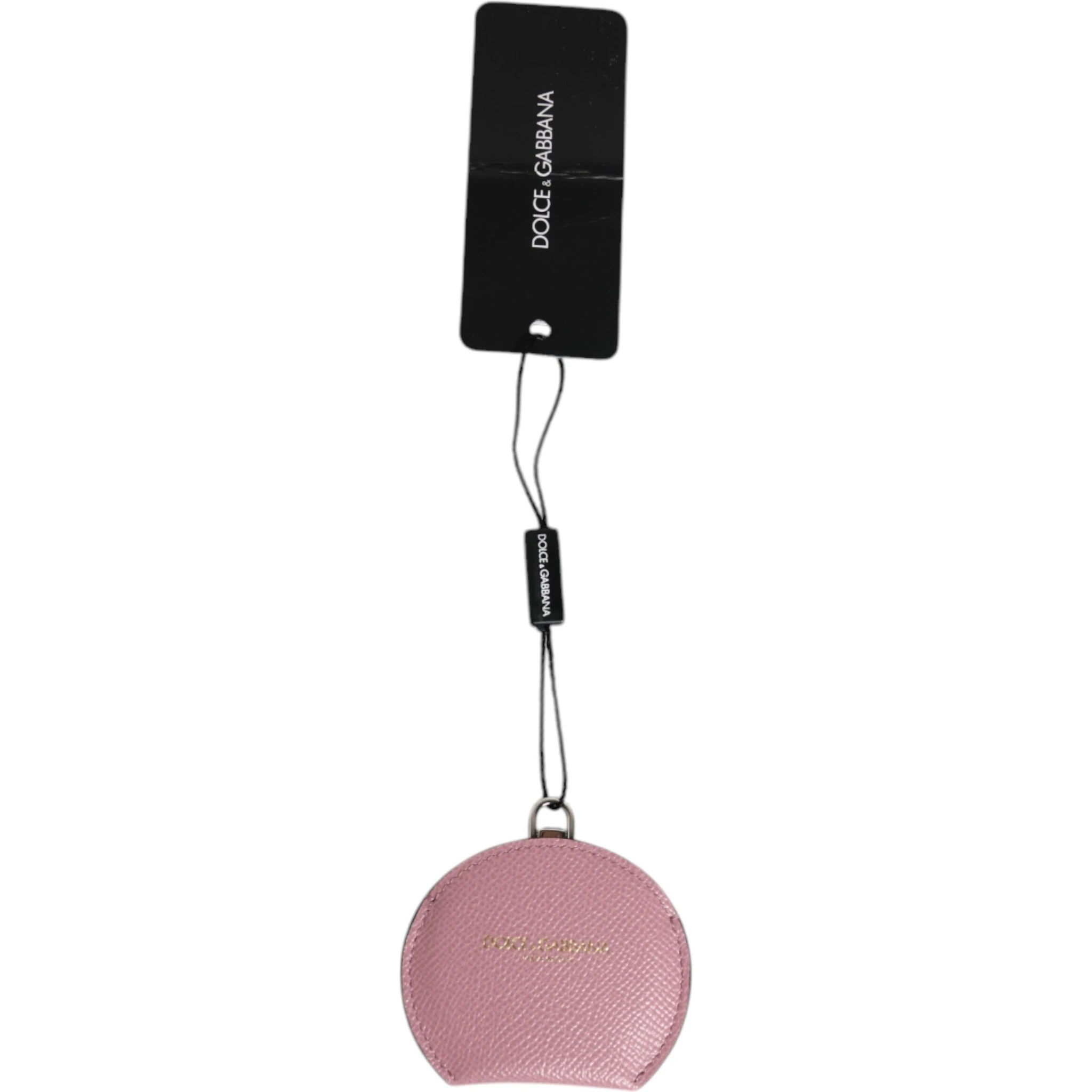 Pink Calfskin Leather Round Logo Hand Mirror Holder