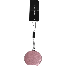 Pink Calfskin Leather Round Logo Hand Mirror Holder