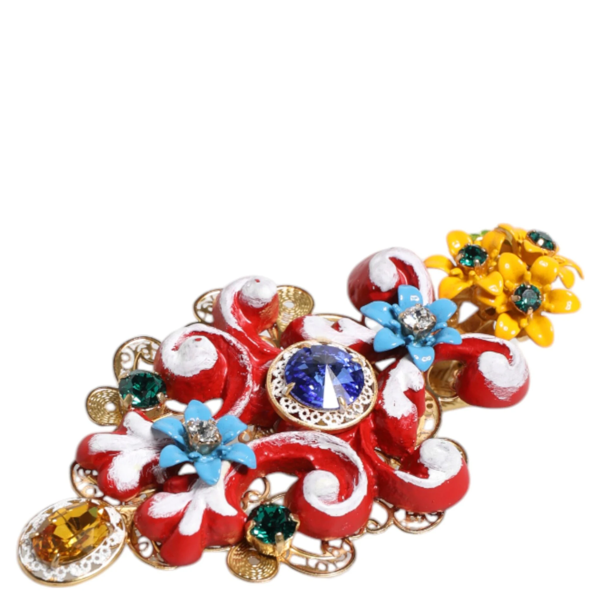 Multicolor Spring CARRETTO Gold Brass Crystal Hair Clip