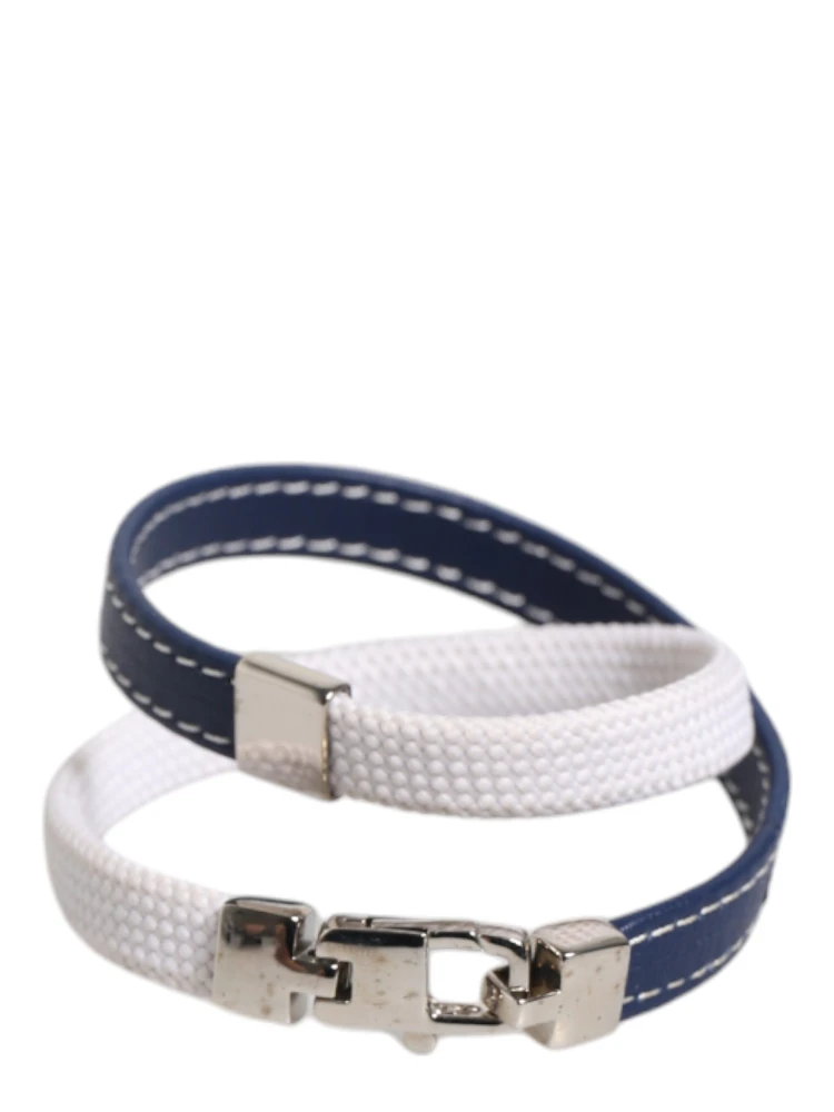 Blue White Leather Trimmed DG Engraved Silver Tone Clasp Bracelet alternative