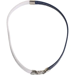 Blue White Leather Trimmed DG Engraved Silver Tone Clasp Bracelet