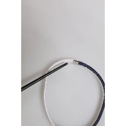 Blue White Leather Trimmed DG Engraved Silver Tone Clasp Bracelet