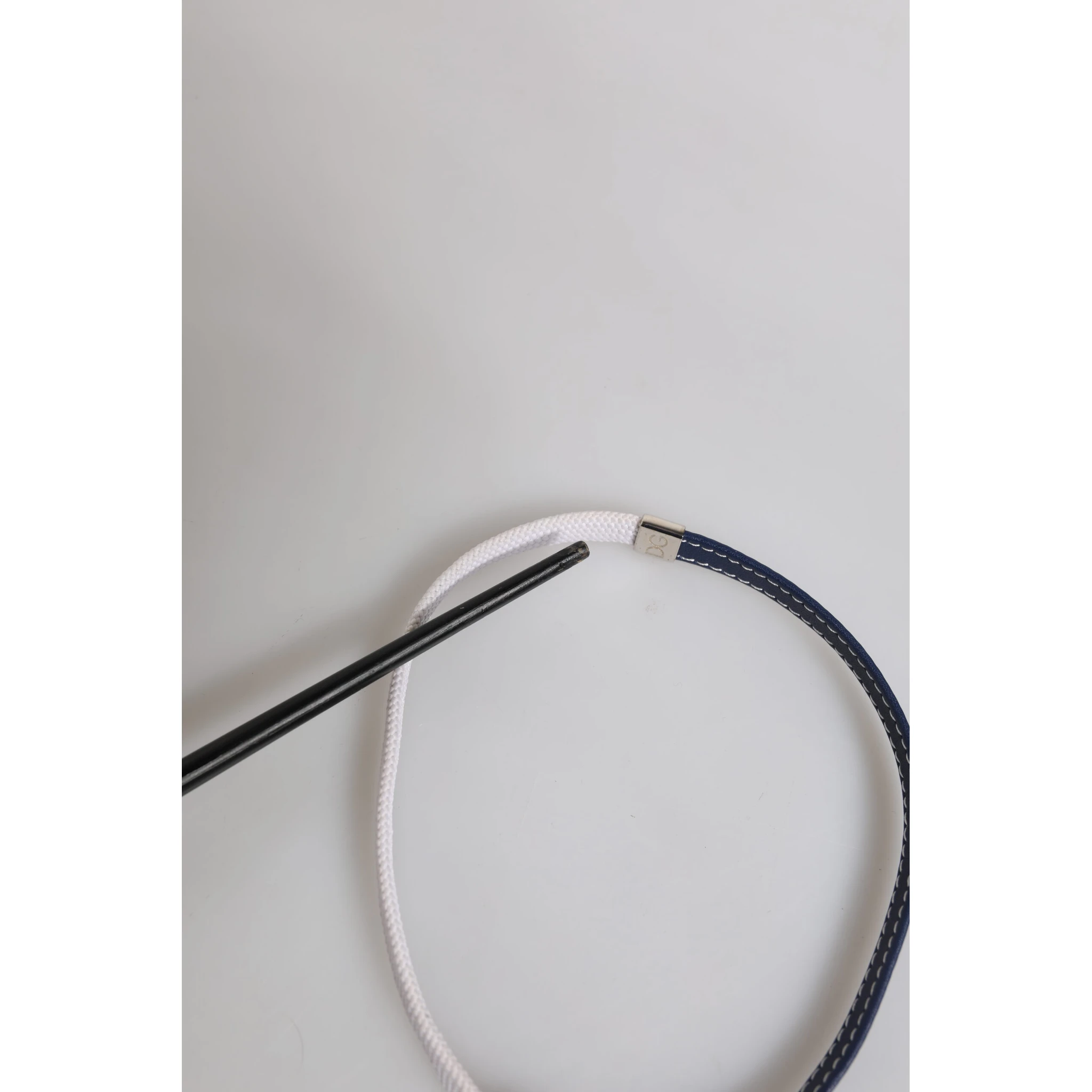 Blue White Leather Trimmed DG Engraved Silver Tone Clasp Bracelet