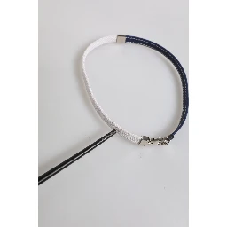Blue White Leather Trimmed DG Engraved Silver Tone Clasp Bracelet