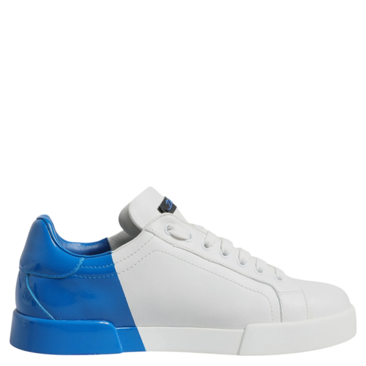 White Blue Leather Logo Low Top Sneakers Shoes