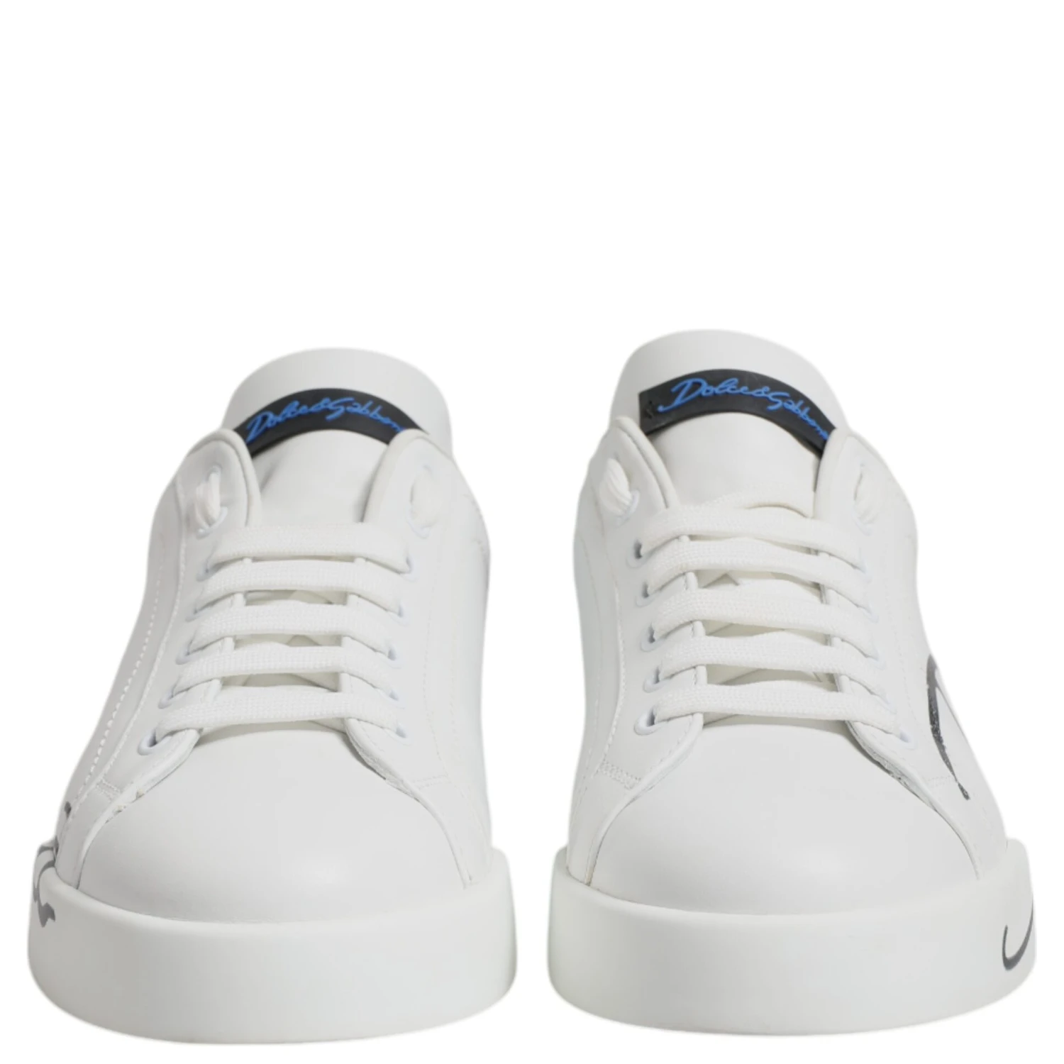 White Blue Leather Logo Low Top Sneakers Shoes