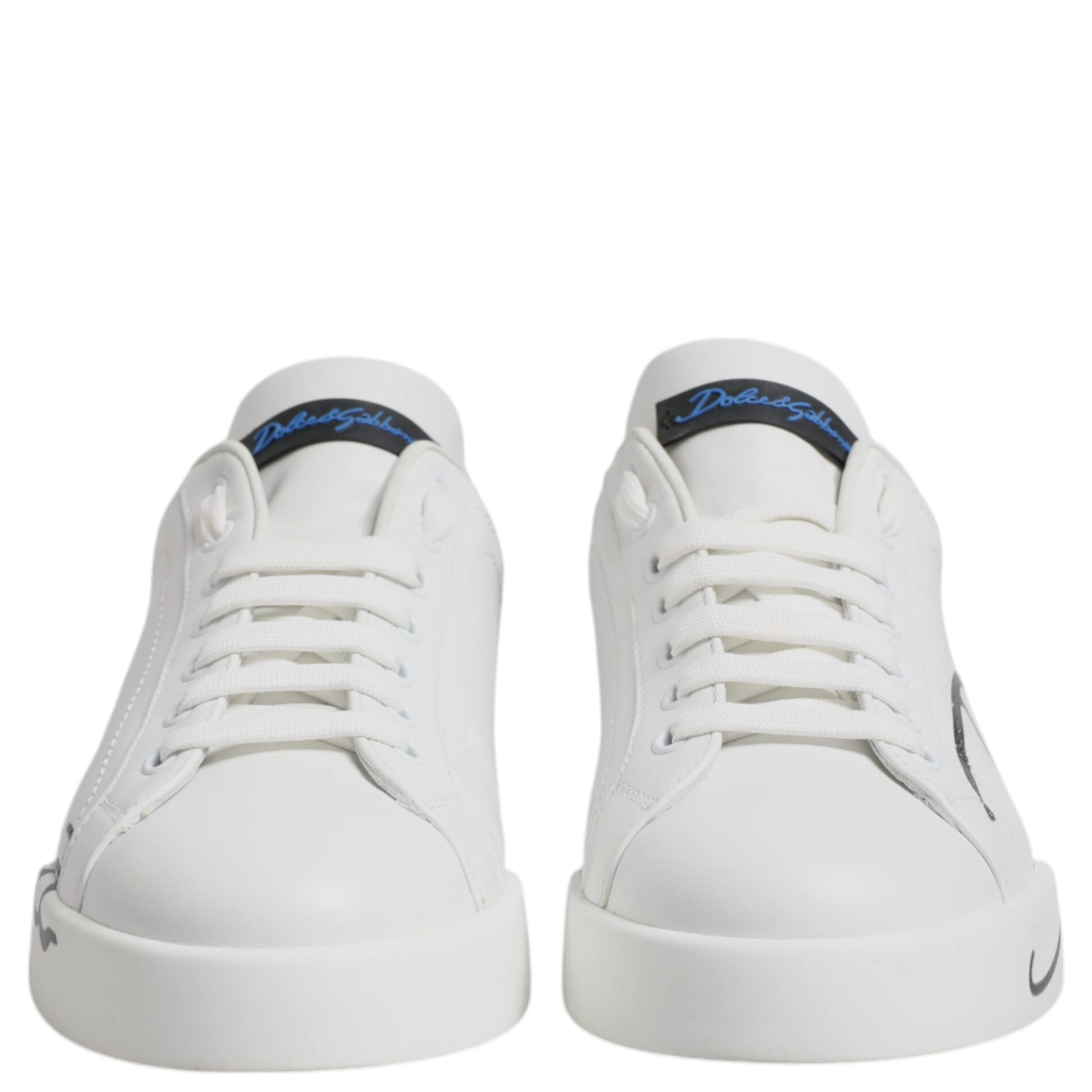 White Blue Leather Logo Low Top Sneakers Shoes