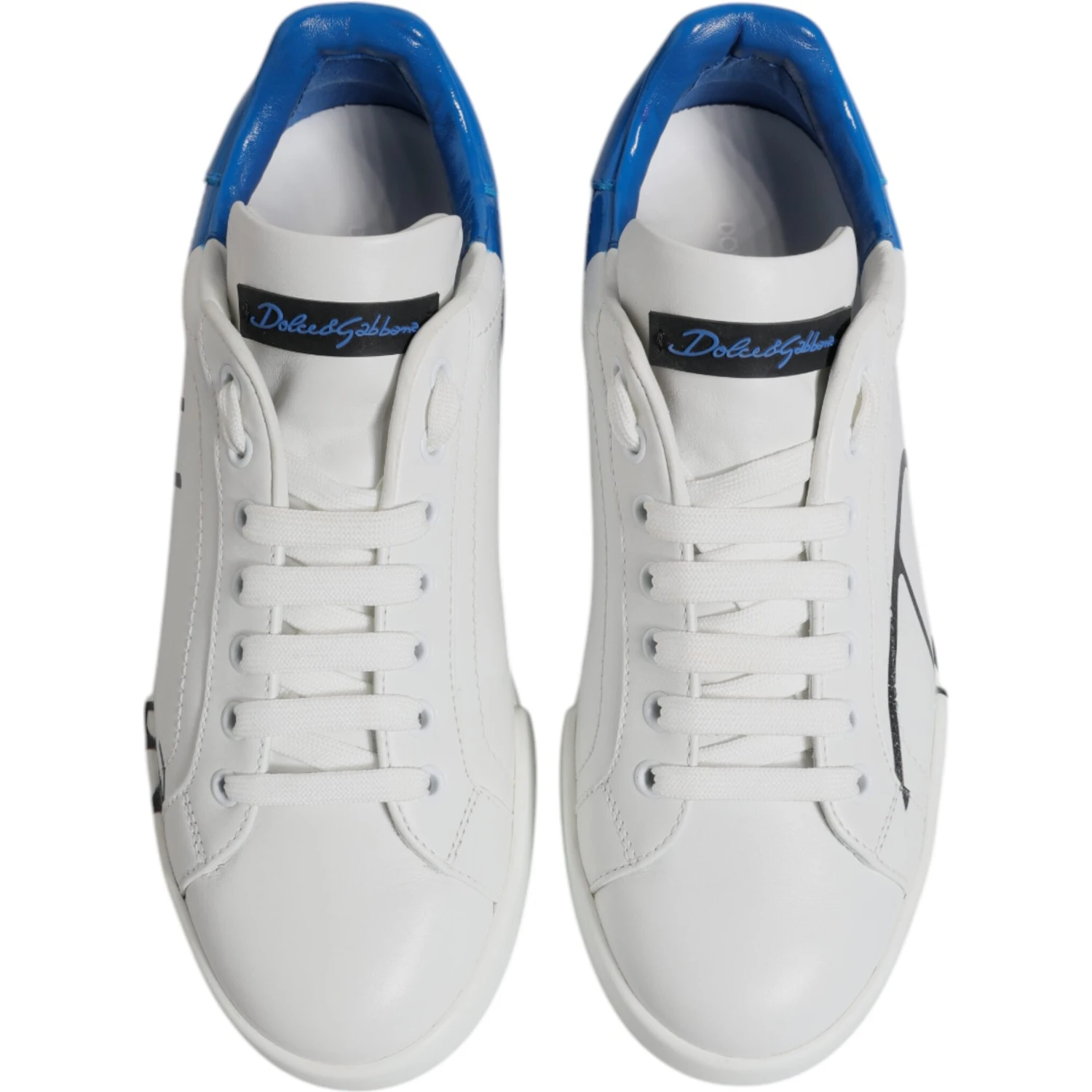White Blue Leather Logo Low Top Sneakers Shoes