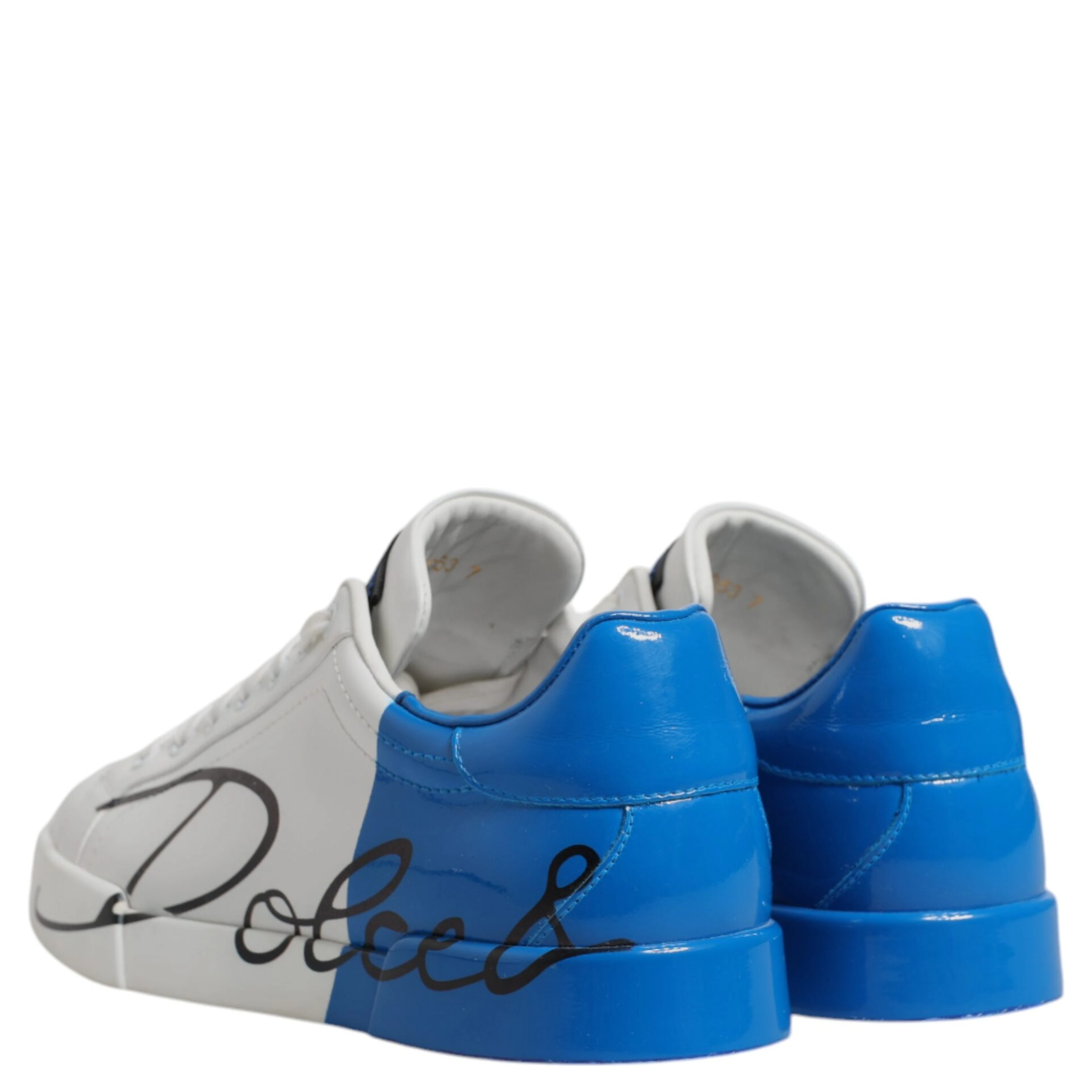 White Blue Leather Logo Low Top Sneakers Shoes