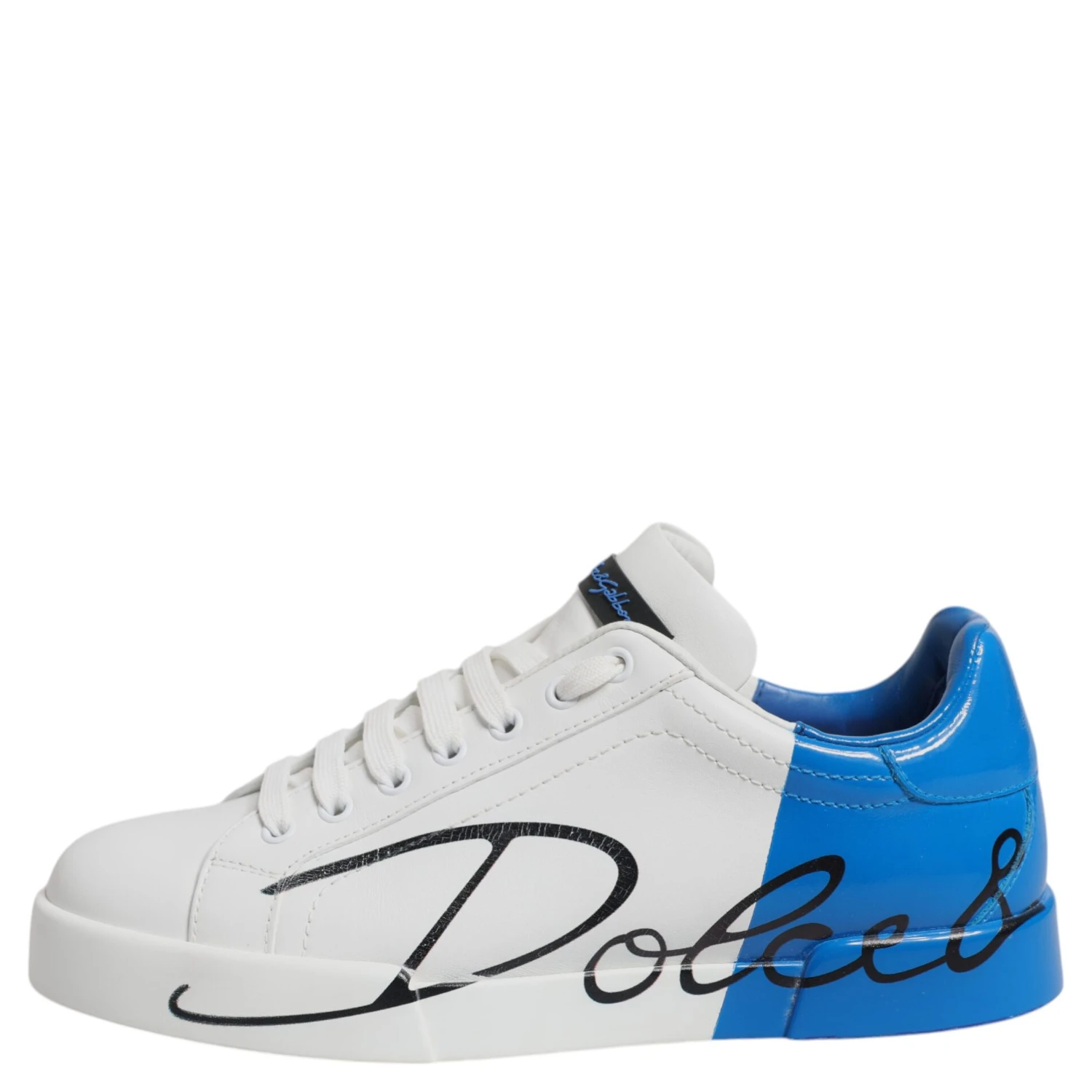 White Blue Leather Logo Low Top Sneakers Shoes