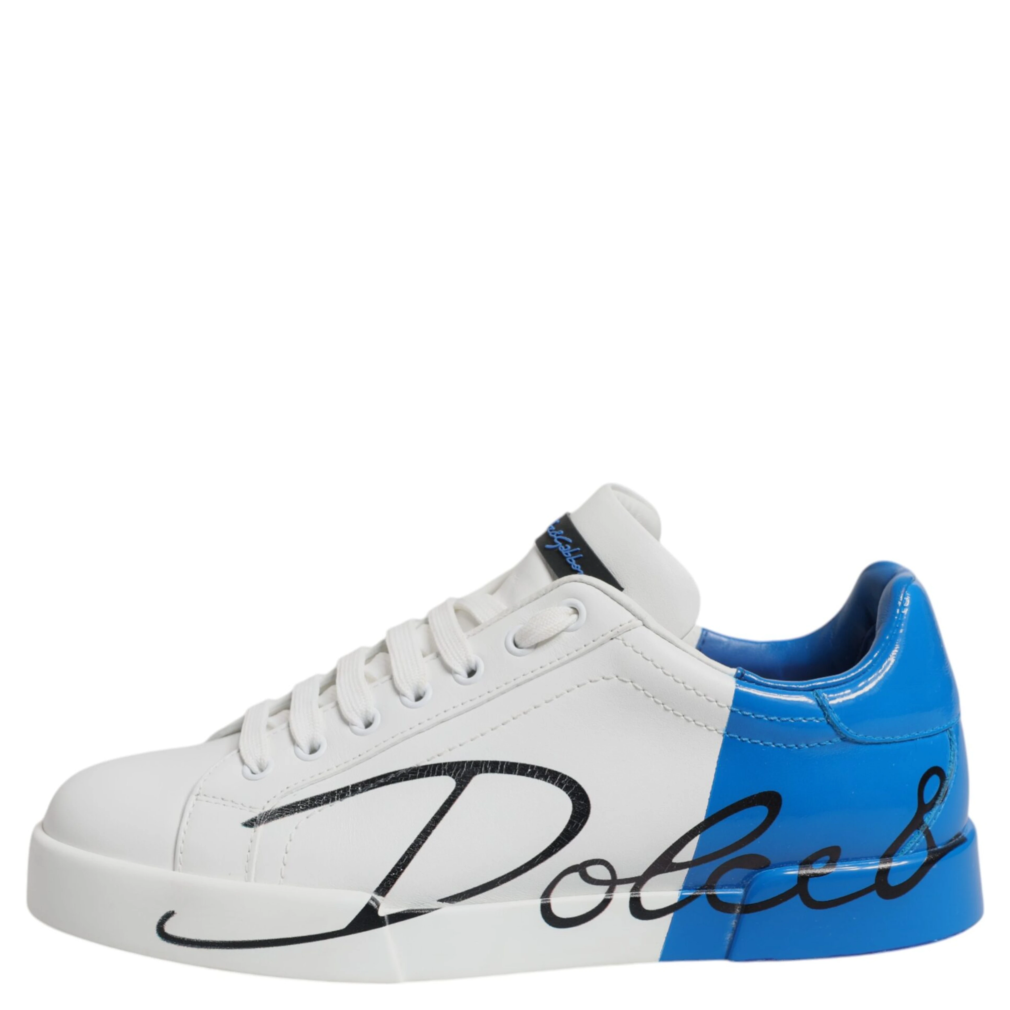 White Blue Leather Logo Low Top Sneakers Shoes