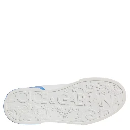 White Blue Leather Logo Low Top Sneakers Shoes