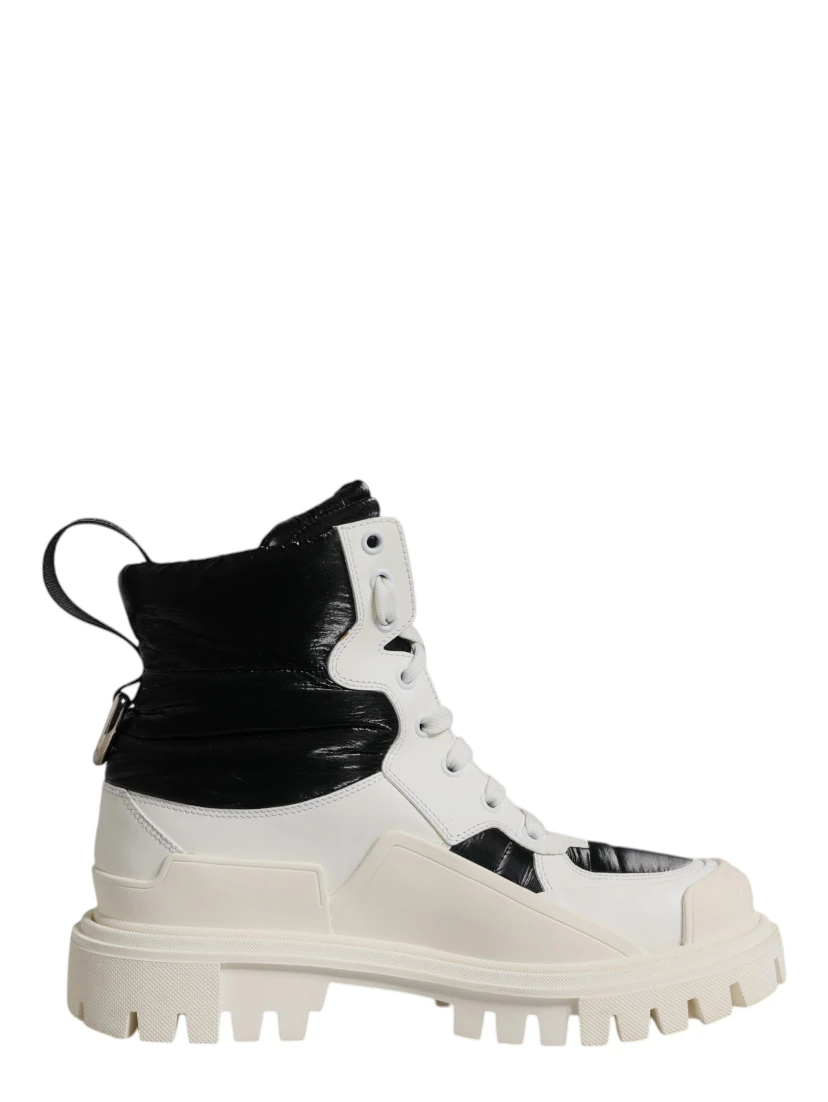 White Padded Mid Calf Lace Up Boots Shoes