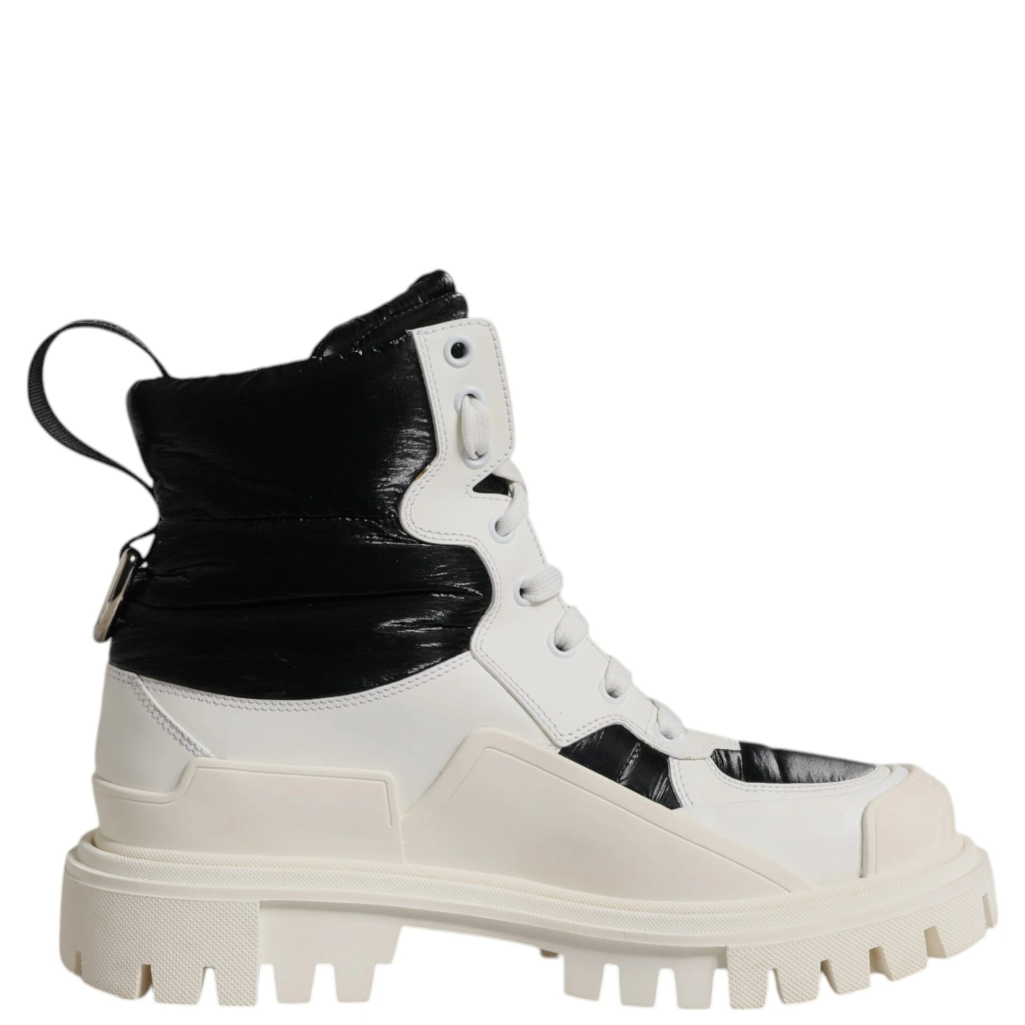 White Padded Mid Calf Lace Up Boots Shoes