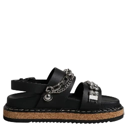 Black Crystal Embellish Strap Sandals Shoes