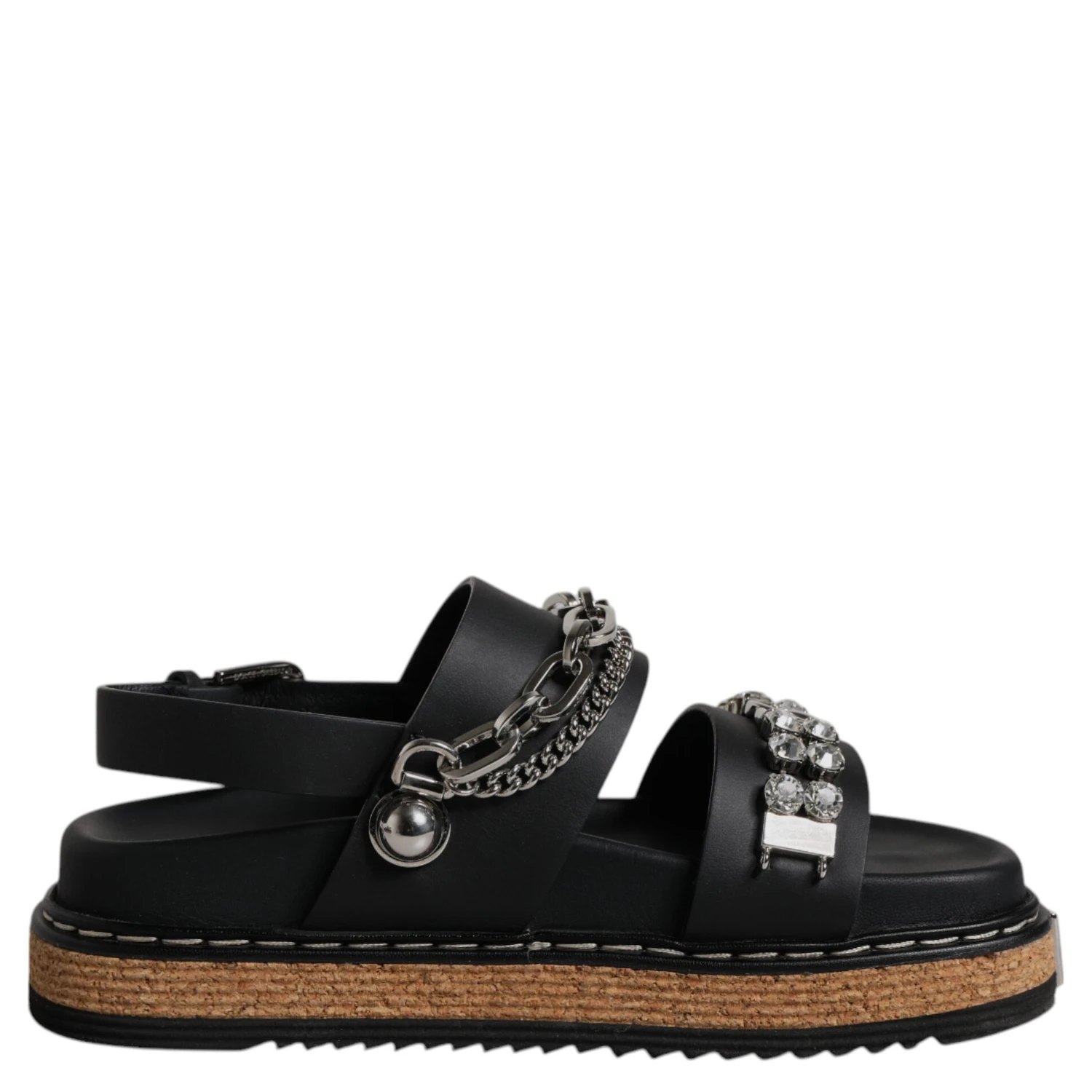 Black Crystal Embellish Strap Sandals Shoes