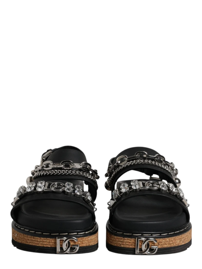 Black Crystal Embellish Strap Sandals Shoes