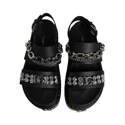 Black Crystal Embellish Strap Sandals Shoes