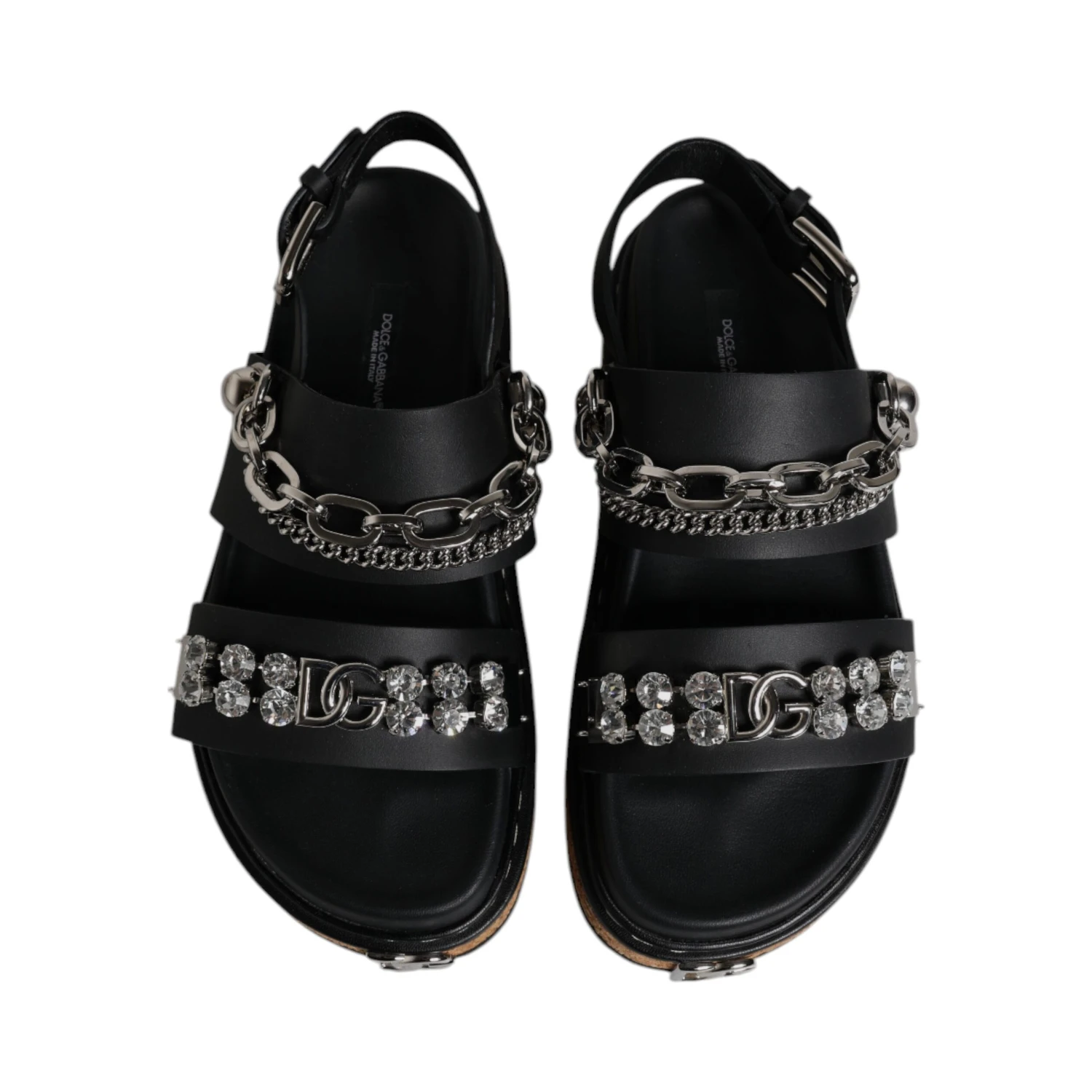 Black Crystal Embellish Strap Sandals Shoes