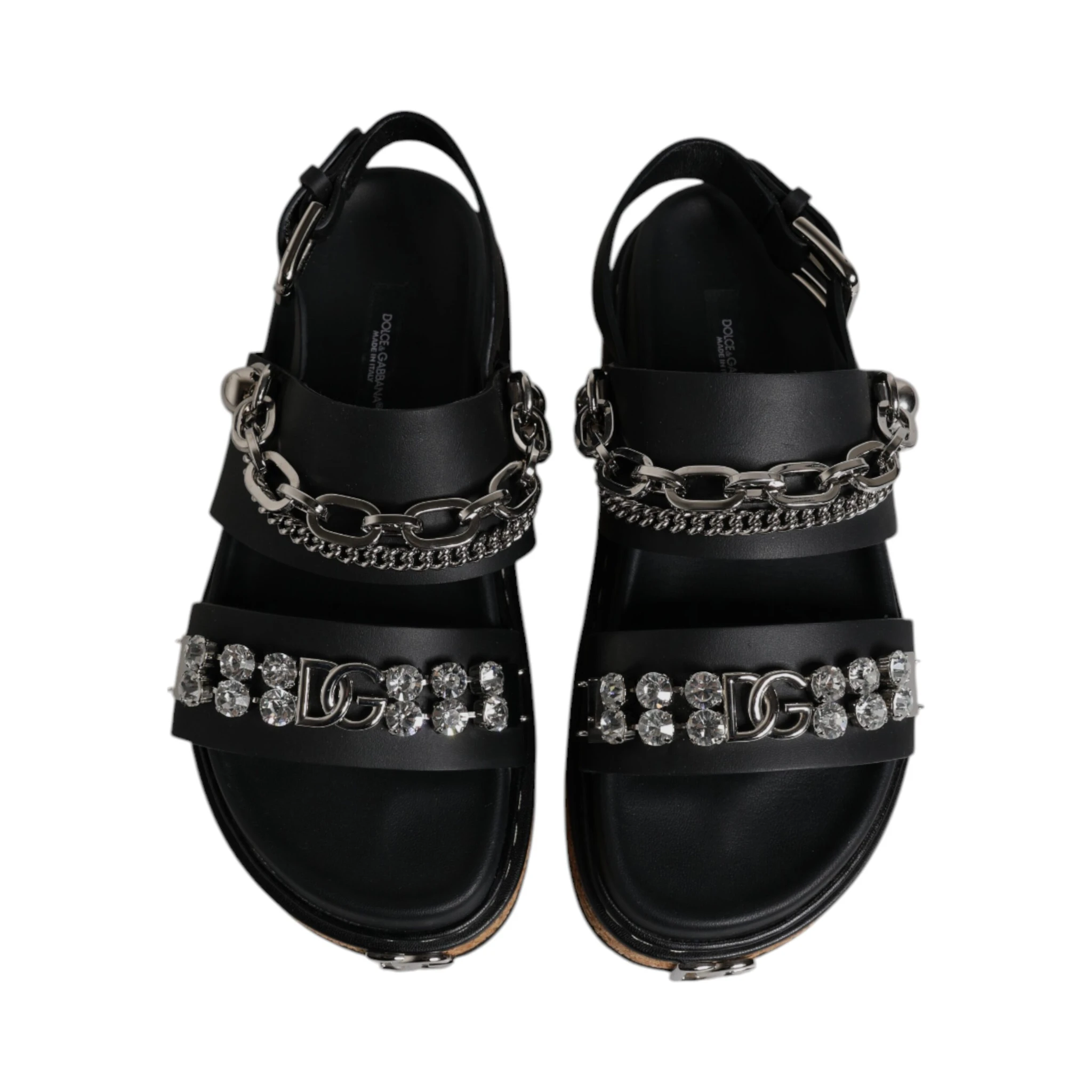Black Crystal Embellish Strap Sandals Shoes