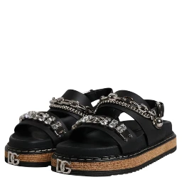 Black Crystal Embellish Strap Sandals Shoes