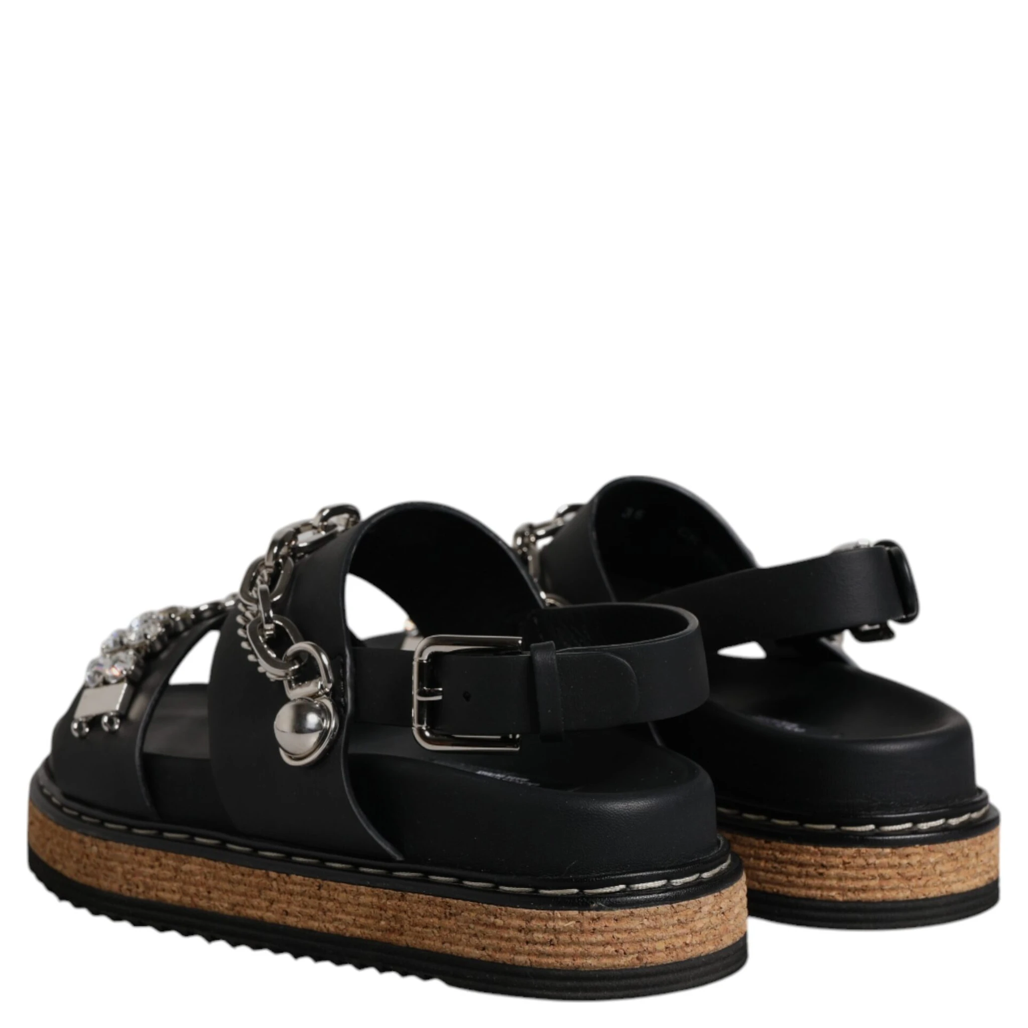 Black Crystal Embellish Strap Sandals Shoes